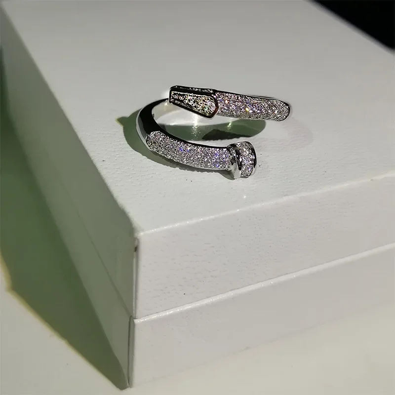 Silver Ring Wedding Rings Silver Rings Fashion Classic White Zircon Nail Opening Ring 925 Silver Engagement Wedding Party Jewelry Gift for Ladies Cute/Romantic