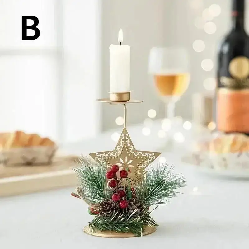 Golden Wrought Iron Christmas Candle Holder Simulated Pine Cone Decor Candle Holder Christmas Window Display Decor Candle Tray