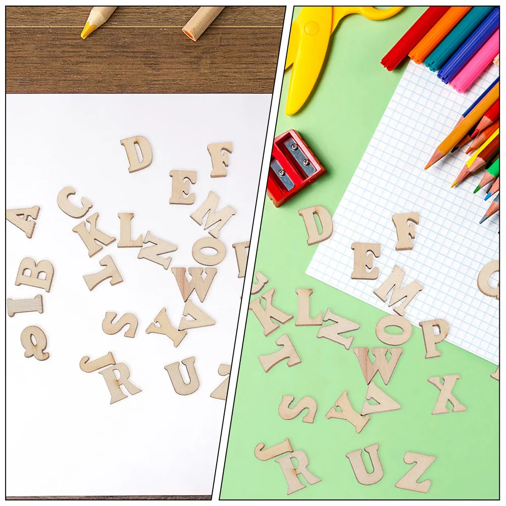 300Pcs 공예품을위한 나무 알파벳 문자 DIY 나무 문자 컷 아웃 홈 파티 장식 선반 현관을위한 부드럽고 광택있는 나무 조각