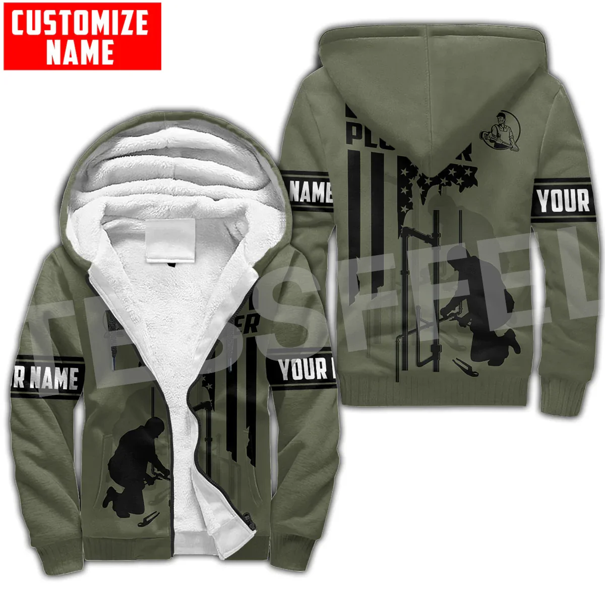 Tessffel 3DPrint Custom Name Cosplay Plumber Worker Retro Harajuku Autumn Warm Winter Thick Coat Zipper Fleece Hoodies Jacket S3