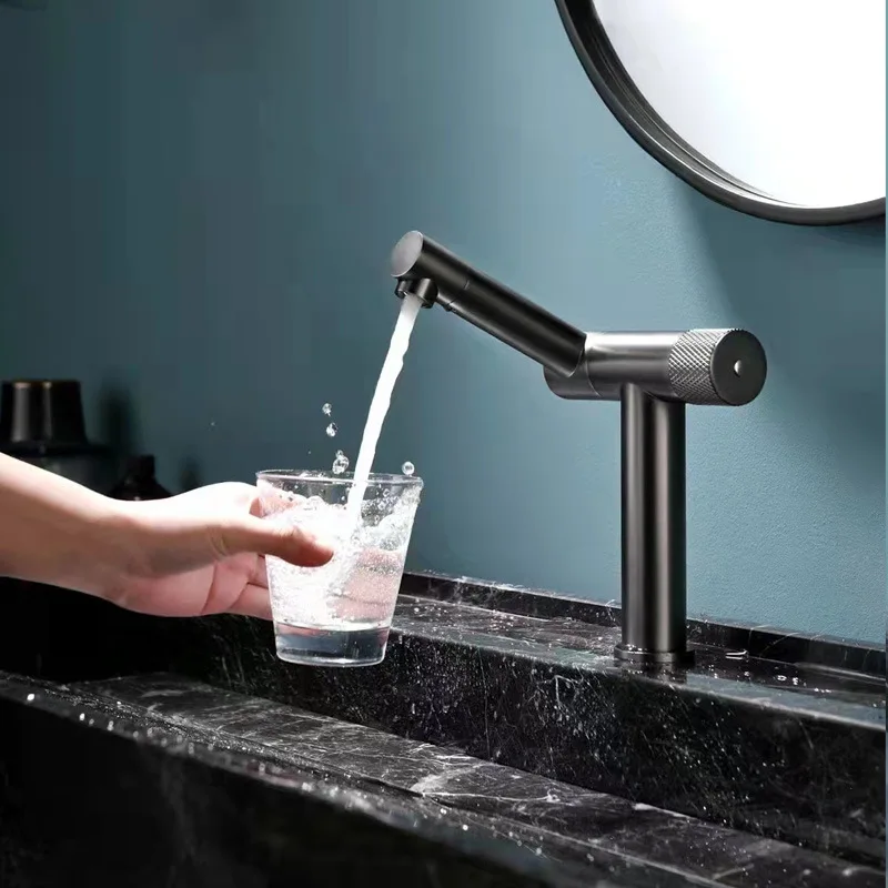 

Tuqiu Basin Faucet Bathroom Single Lever Sink Faucet Crane Rotation Brass Gray Sink Faucet Hot and Cold Water Tap