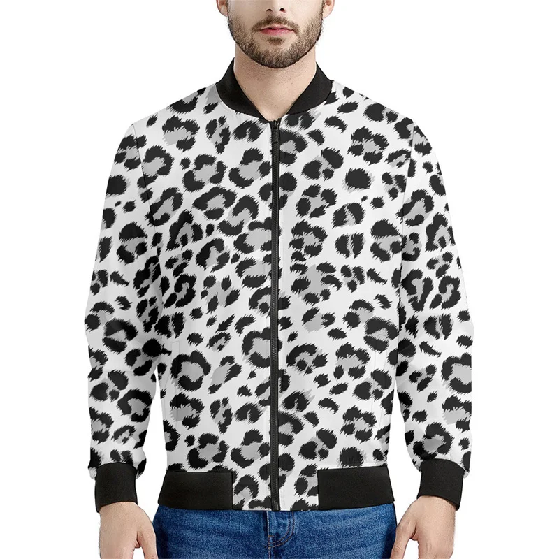 Chaqueta con cremallera y estampado de leopardo colorido para hombre, abrigo con personalidad con estampado 3D, chaquetas casuales de gran tamaño, ropa de calle, mangas largas