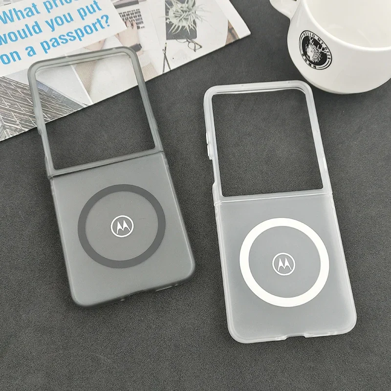 Matte Transparent Magnetic Flip Phone Case with Wireless Charging and Shockproof Hard Shell