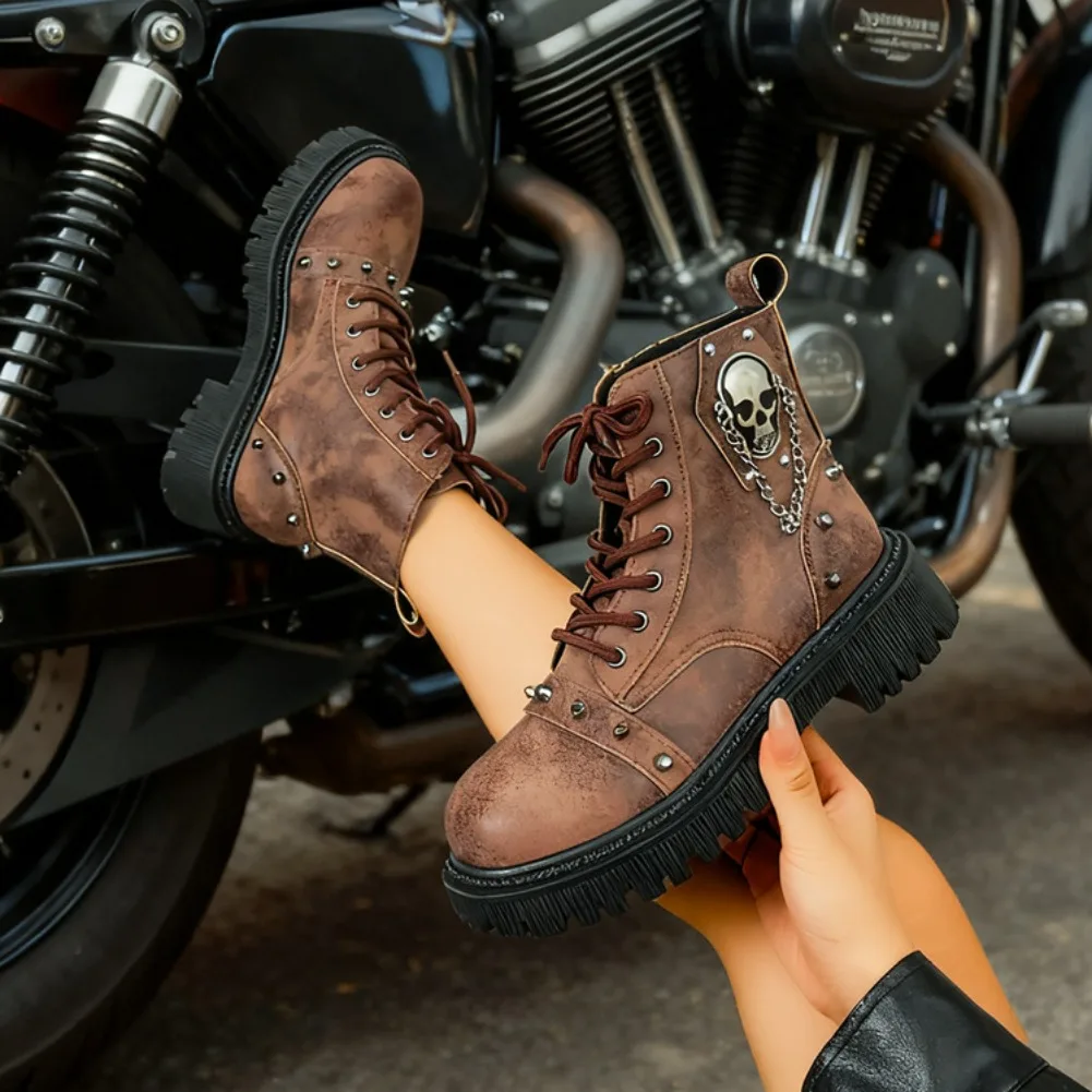Women's Ankle Boots Fashion Gothic Platform Botas British Short Boot Motorcycle Boots for Women Designer Rivet Punk Boots Botas