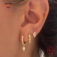 CANNER 3PCS Oval Shaped Horse Eye Zircon 925 Sterling Silver Earrings Set For Women 18K Gold Ins Minimalist Earring Fine Jewelry