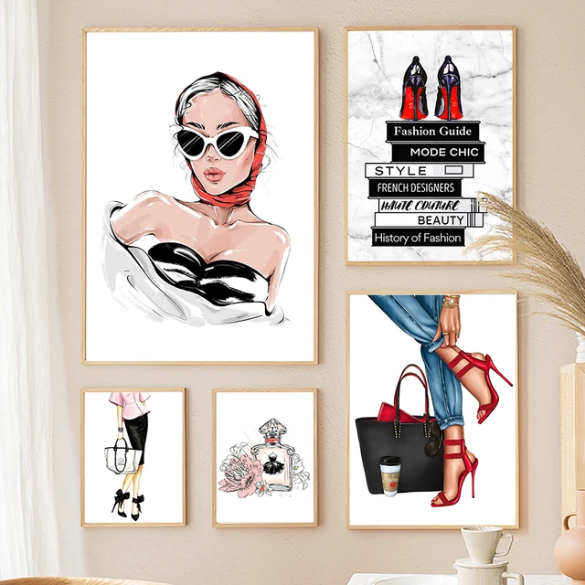 Sexy Girl Book Red High Heel Handbag Wall Art Canvas Painting