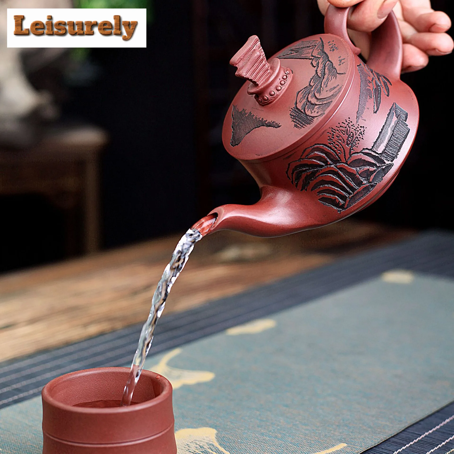 280ml Retro Yixing Purple Clay Teapots Master Handmade View Mountains Pot Raw Ore Purple Mud Tea Brewing Kettle Zisha Tea Set