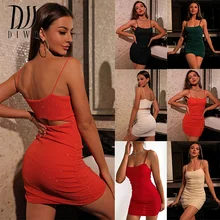 

DIWU Spaghetti Strap Mini Dress Summer Women Sexy Bandage Backless Sleeveless Ruched Bodycon Dress Ladies Club Dress