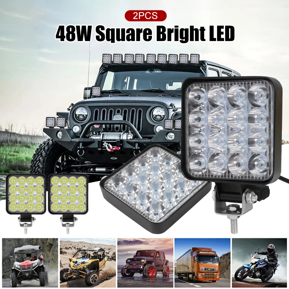 

Car LED Work Light 48W High Brightness SUV Off-road Driving Fog Lights Pods Square Light Bar Driving 6000K White for Trucks ATV