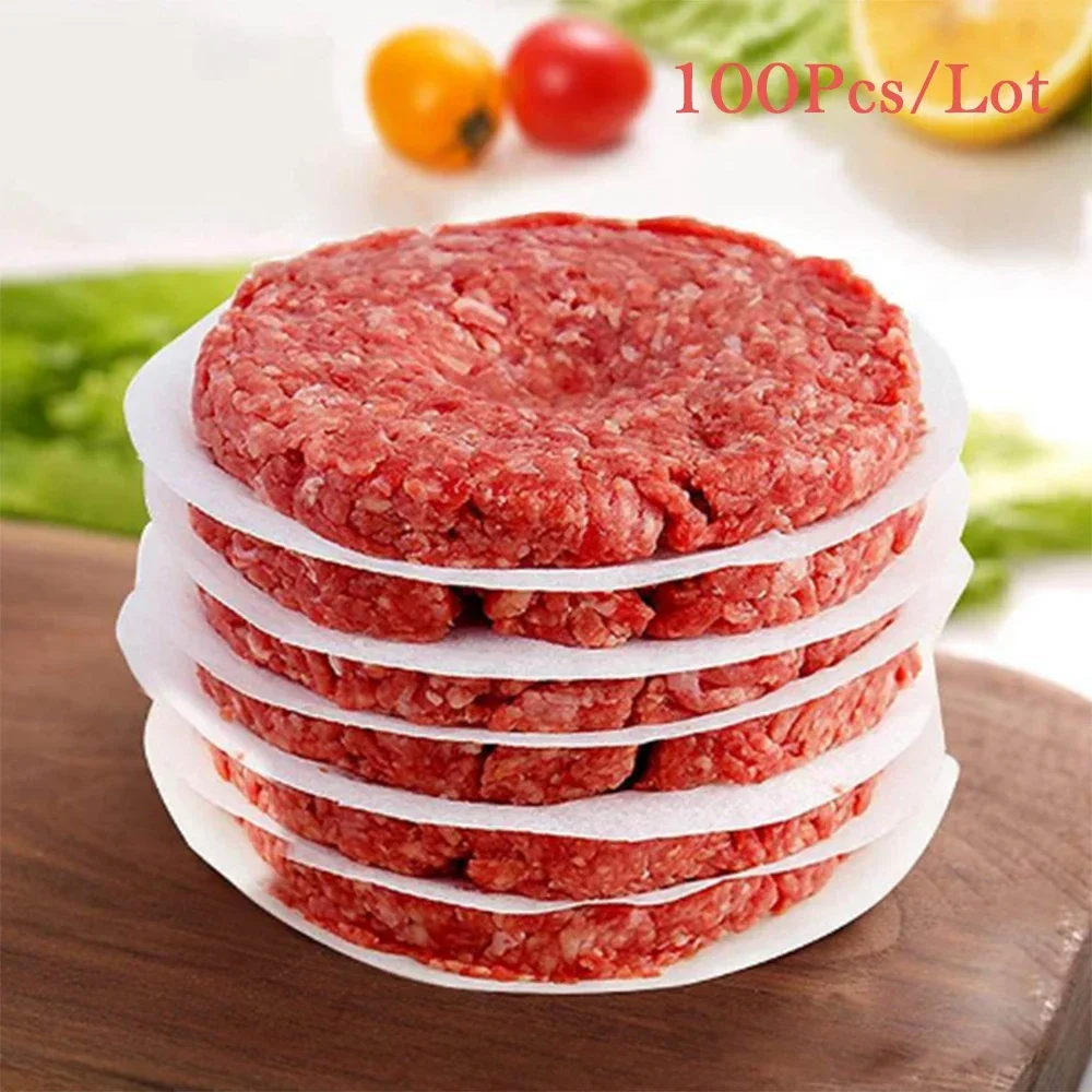 100Pcs Hamburger Press Hamburger Frozen Patty Compartment Paper BBQ Oil Absorbent Paper Hamburger Press Patty Food Mat