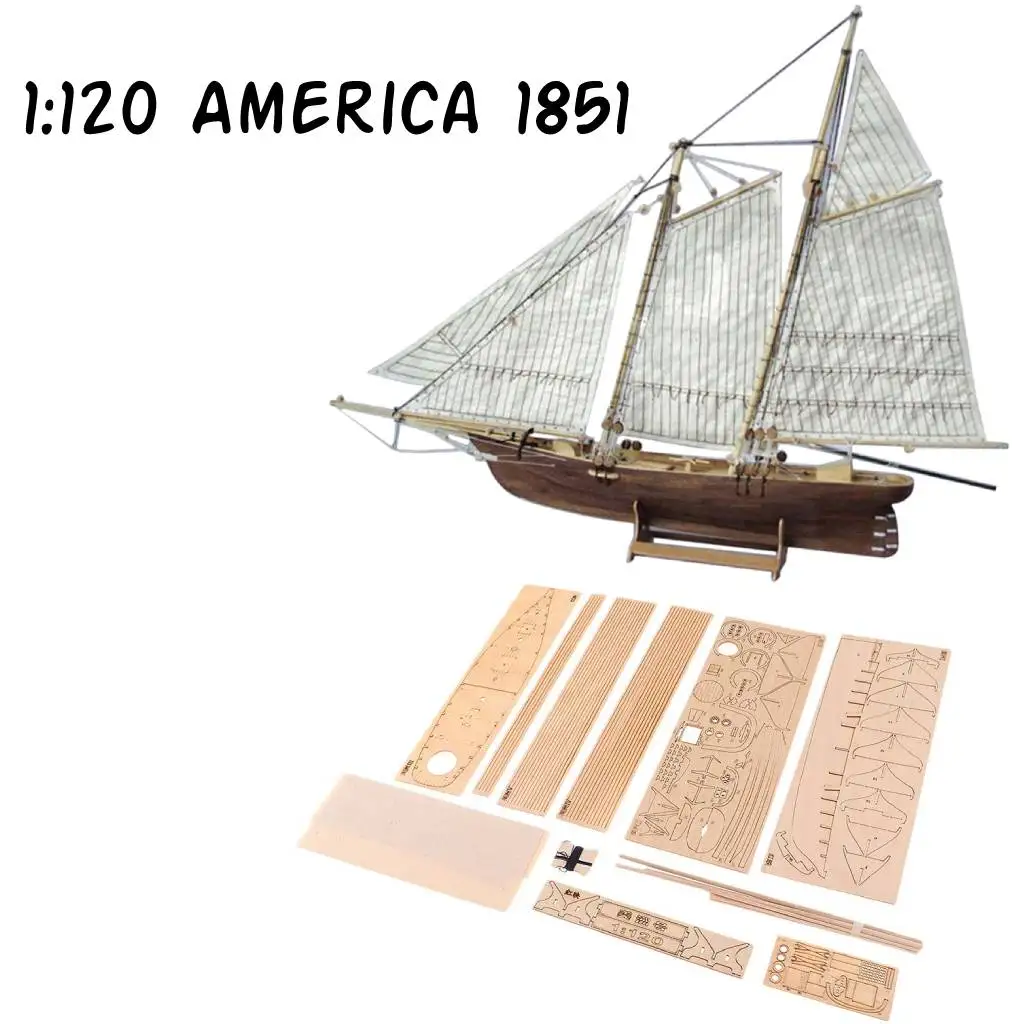 Scale 1/120 DIY Nautical Boat 1851 America Wood Sailboat Model Puzzles Gift 