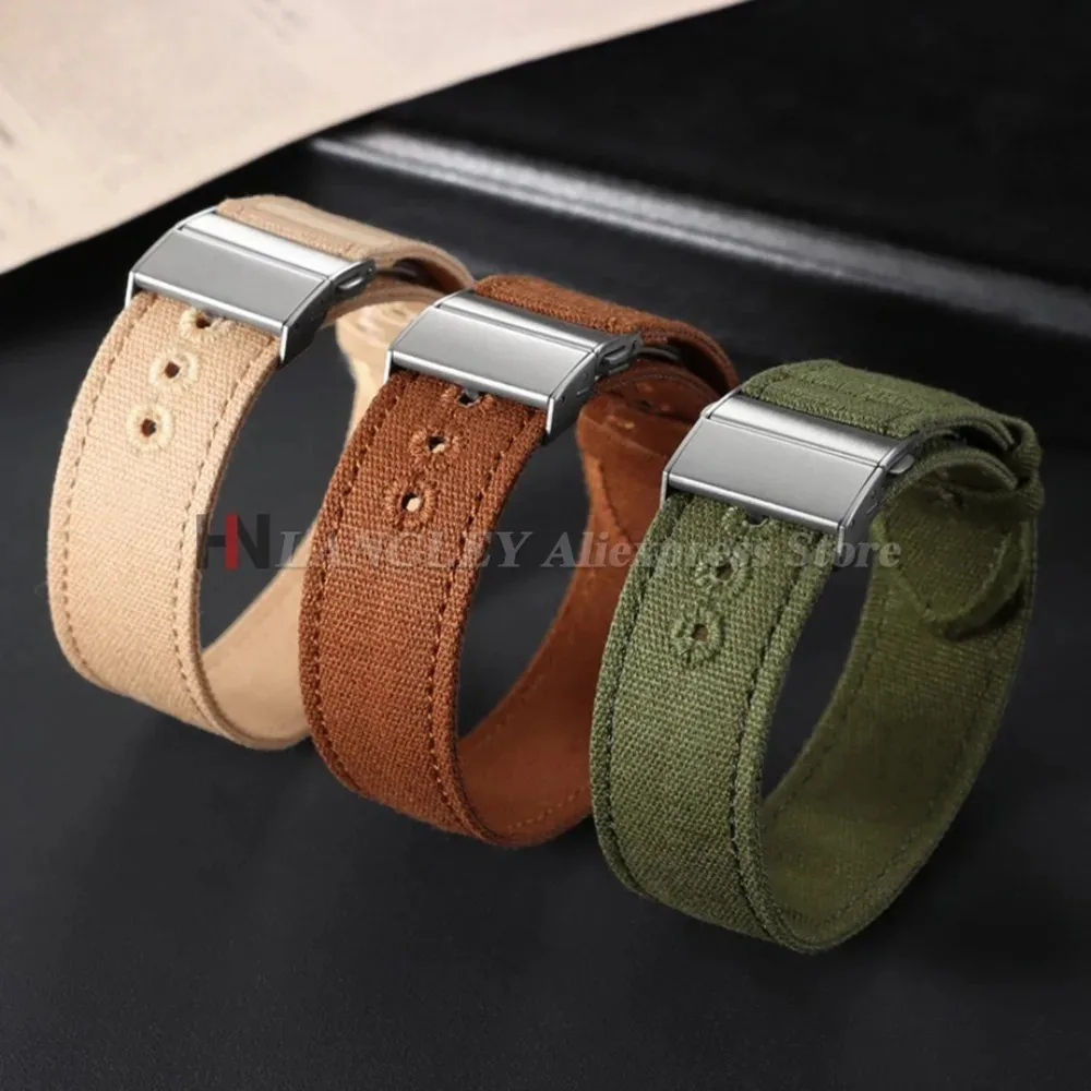 Breathable Canvas Nylon Sailcloth Watch Strap with Folding Buckle - One Piece Sport Style Watch Bands