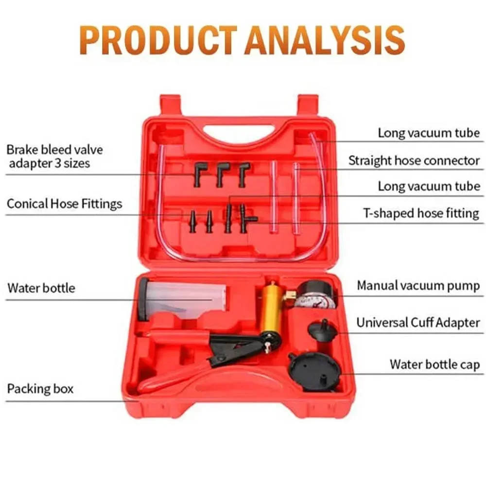 Manual Brake Bleeder Vacuum Pump Kit Automotive Fluid Tester with Gauge Adapters 2 in 1 Handheld Pistol Test Tool for Car Truck brake bleeder kit