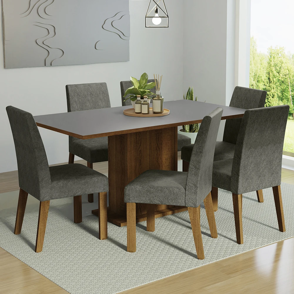 Juego Comedor Madesa Suede Mesa con 6 Sillas Color Marrón/Gris Silver