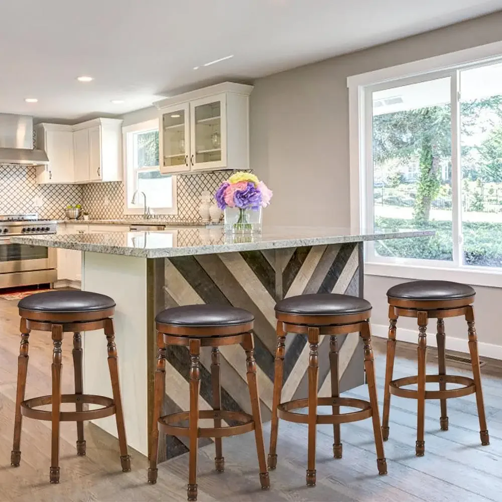 

Set of 4 29 Swivel Bar Stool Leather Padded Dining Kitchen Pub Chair Backless