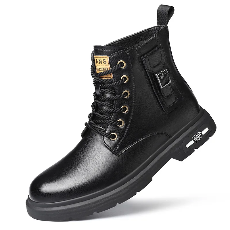 

Winter New Designer Cow Leather Ankle Boots for Men Fashion Casual Solid Color British High Top Retro Platform Shoes Boots Male