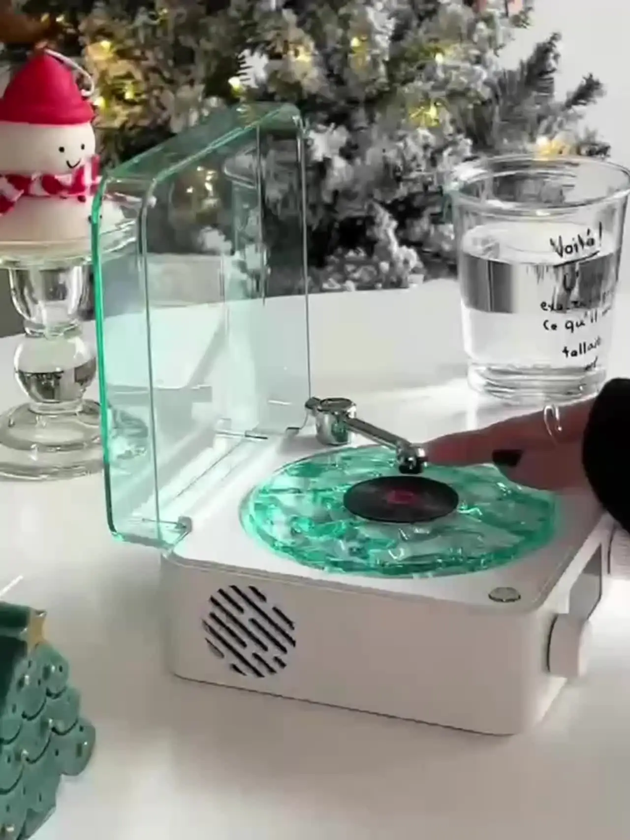 Enceinte Bluetooth Style Tourne-Disque Vinyle - Avec Lumières RVB Et Sons De Vagues, 5W, Bluetooth 5.0 - Rose