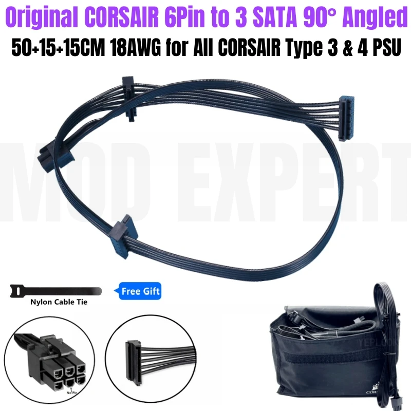 Originale Corsair 6Pin A 3X Sata Gomito Hard Drive Hdd Ssd Cavo Di Alimentazione Per Rmi Rmx Rme Axi Hx Hxi Rm Csm Cxm Txm Sf Modular Sus