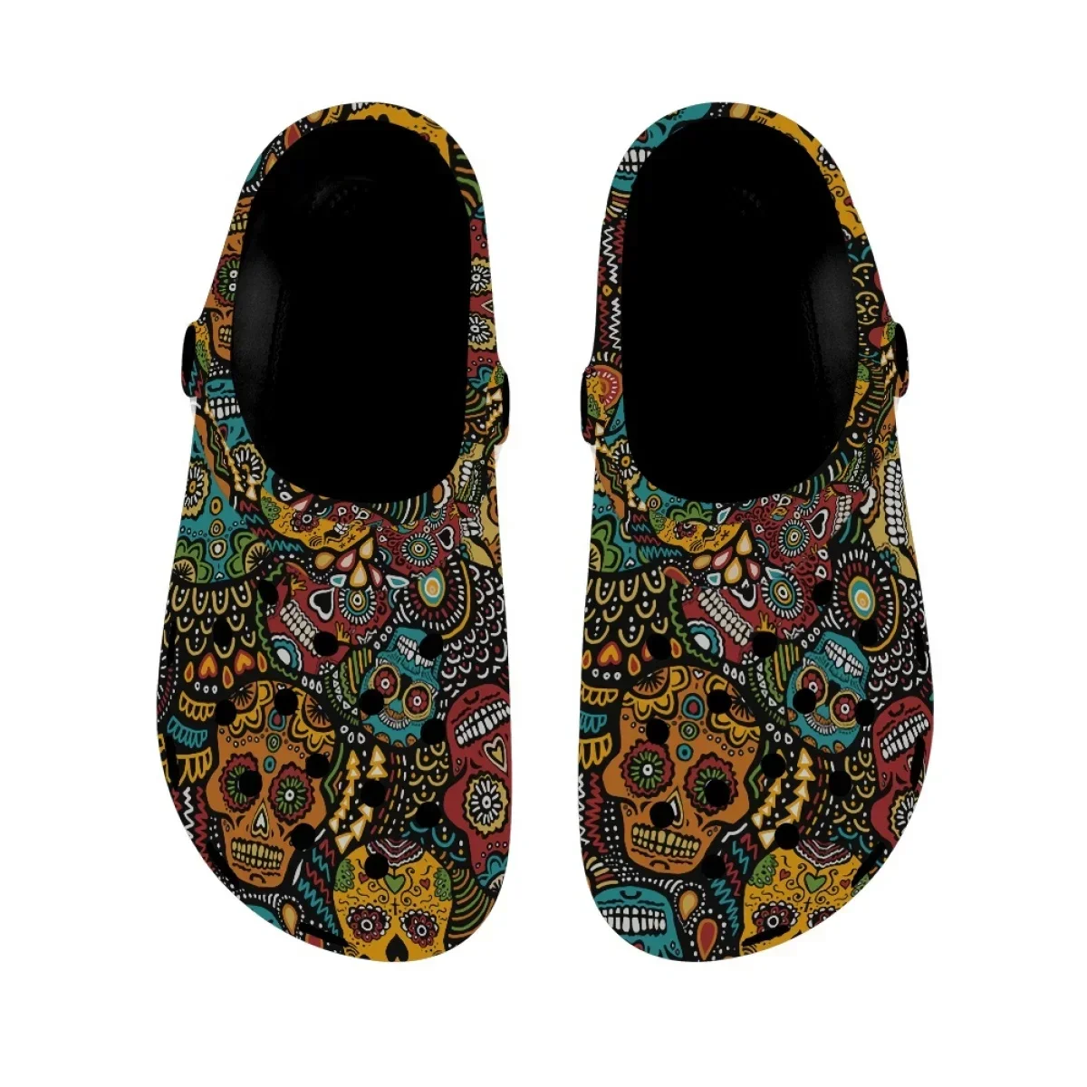 Gothic Skull Pattern Summer Unisex Clogs Lightweight Outdoor Sandals Breathable Anti-slip Bathroom Slippers Couple Slides Woman