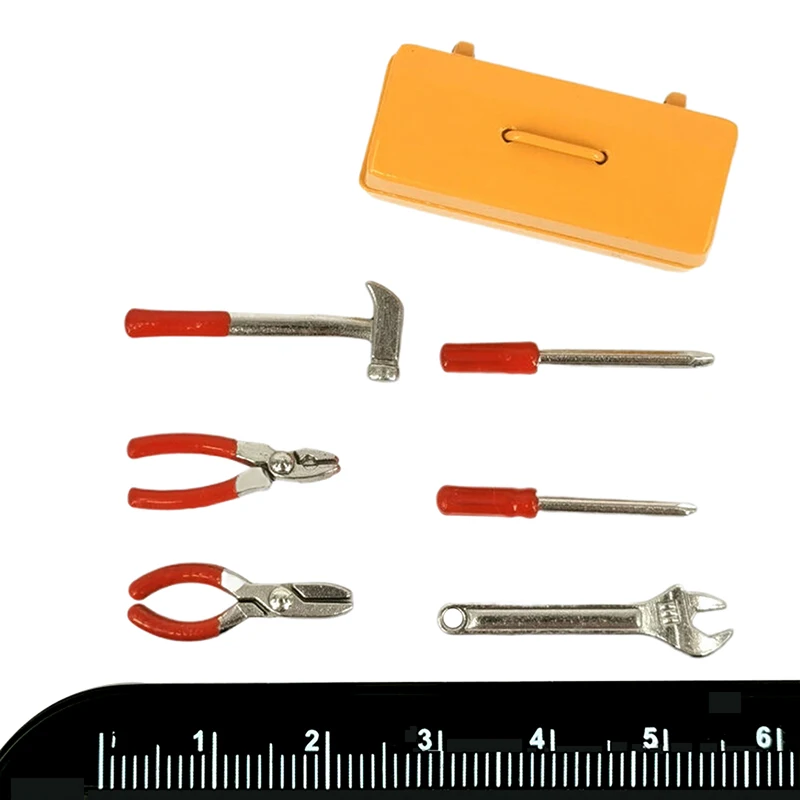 1Set Miniatur-Werkzeugkasten + 6 handgefertigte Werkzeuge Modell Möbel Zubehör Haus Dekor Geschenk – Detail 7