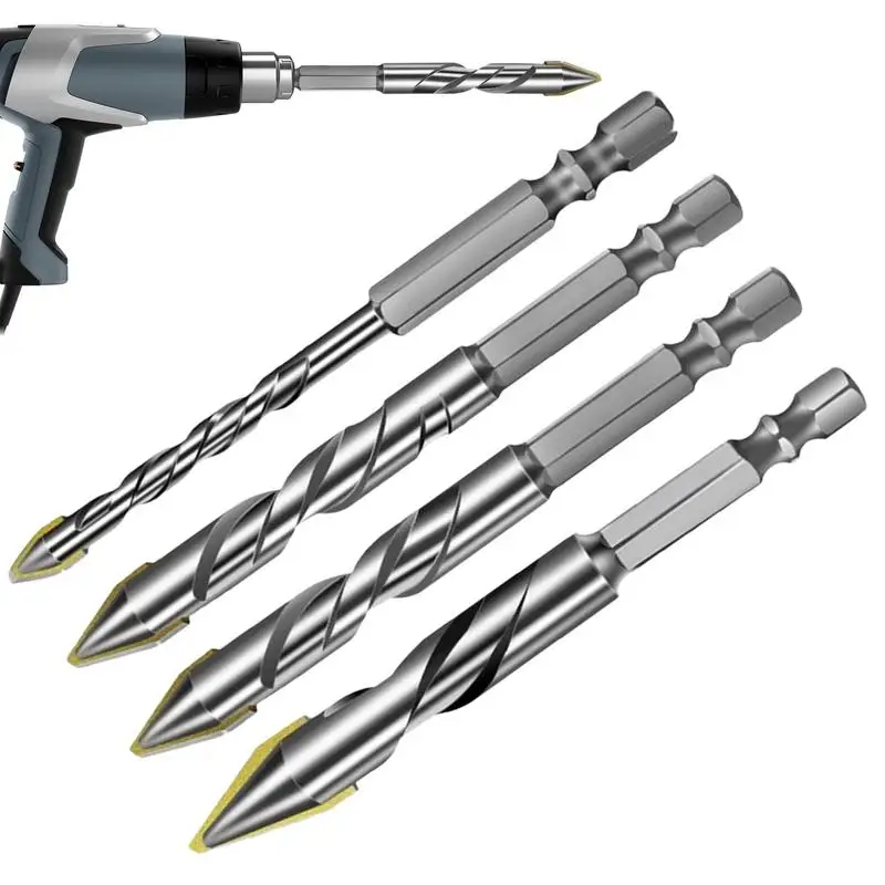 

Concrete Drill Bit Set Set Of 4 Rustproof Tipped Head Drill Bits Construction Accessories For Tile Glass Tile Marble Ceramic