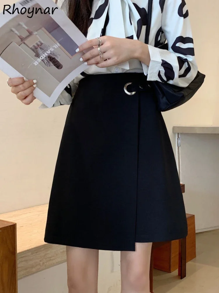 

Skirts Women A-line Solid High Waist Design Basic All-match Elegant Simple Mujer Cool Chic Casual Korean Style Ulzzang Ins New