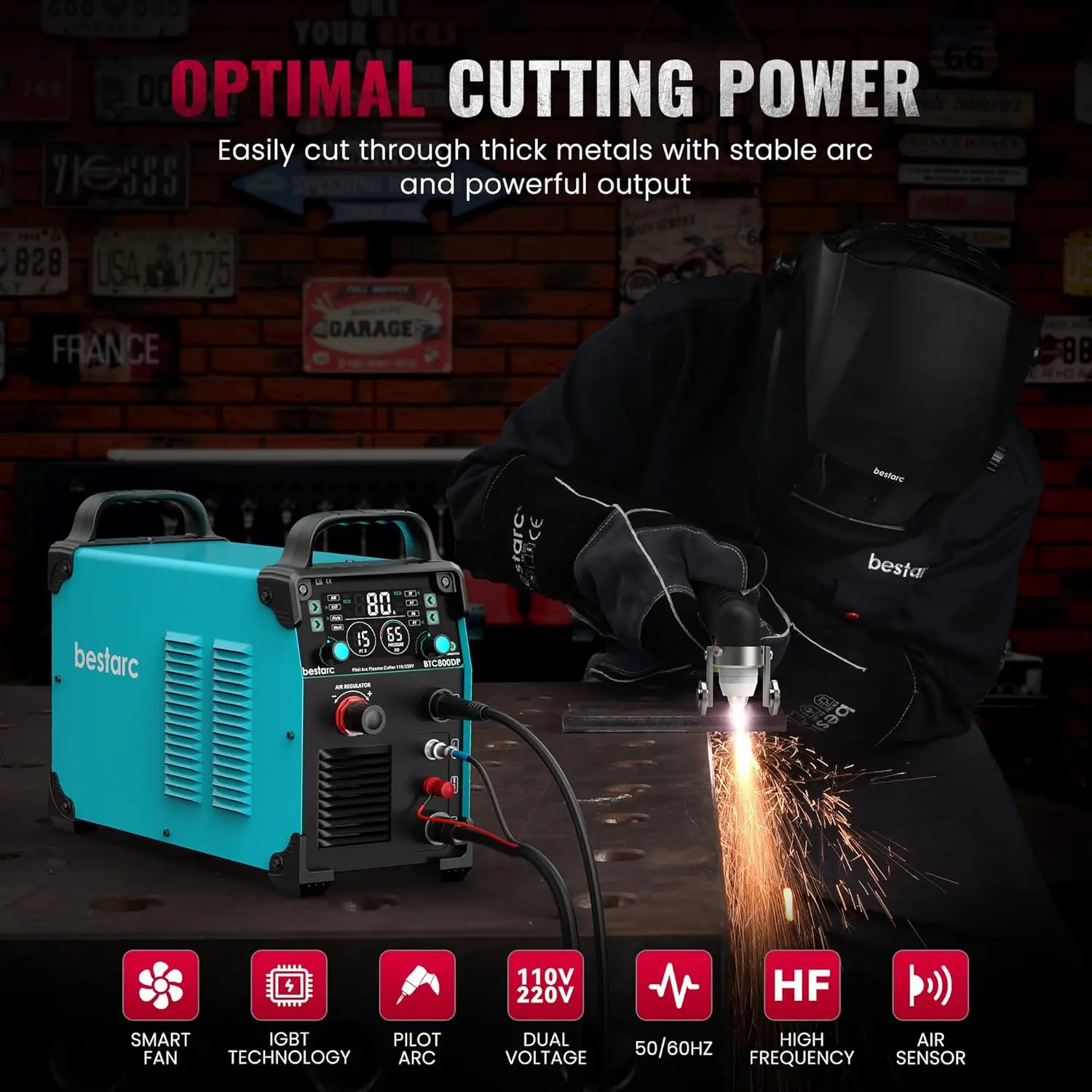Plasma Cutter, [Pilot Arc] [Large LED Display] [Air Sensor] 80A bestarc Plasma Cutter Machine 110/220V Dual Voltage, 7/8 Inch