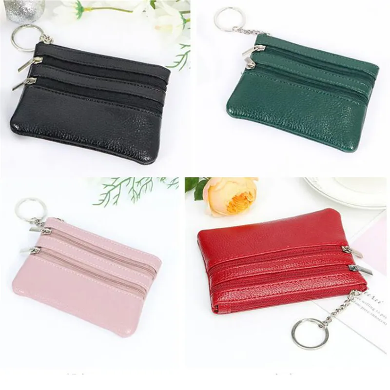 Women Men Leather Coin Purse Wallet Clutch Double Zipper Small Change Soft Bag Mini Card Cash Holder Dollars Pocket coin purse women wallet coin wallet change bag