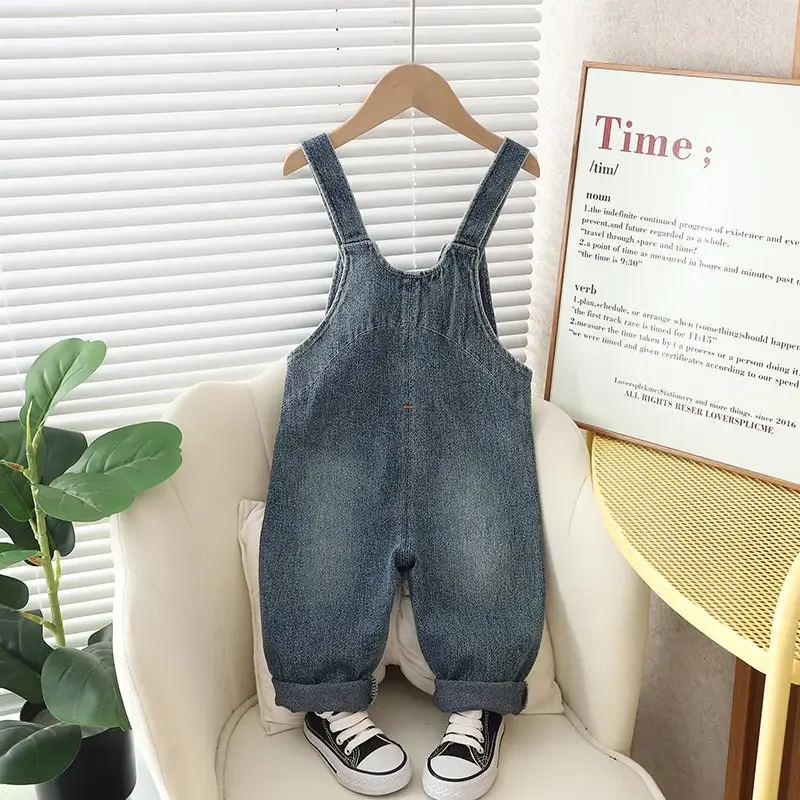 New Spring Autumn Cotton Cartoon Pattern Children Boys Girls Fashion Denim Camisole Pants Kid Overall Long Pants 0-5 Years