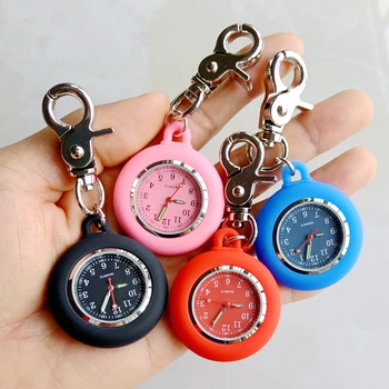Silicone Women Mens Unisex Nurse Doctor Keychains Hanging Pocket Watches Colourful Carabiner Alloy Students Clock Watch Gifts