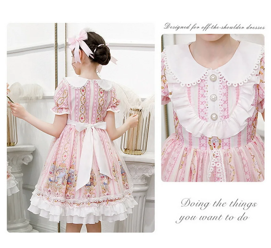 Lolita Dress Spain Princess Kawaii Ruffle Sleeve Soft Girly Baby Doll Dresses Wedding Party Birthday Teenager Costume 3-12 Yr