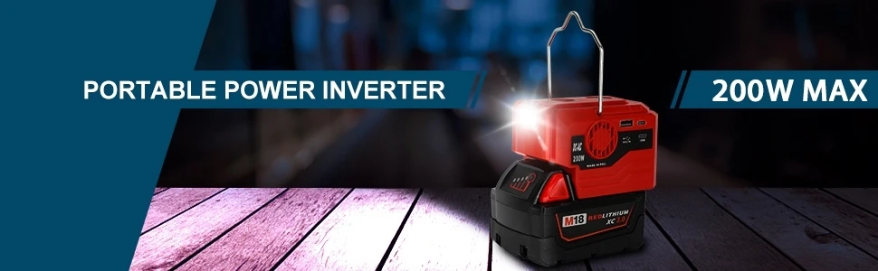 200W Portable Power Inverter for Milwaukee M18 18V Battery DC 18V to AC 110V-230