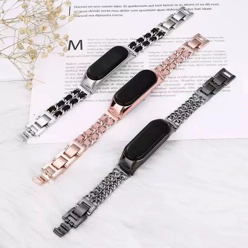 Metal+Leather Strap For Xiaomi Mi Band 7 6 5 4 3 Stainless Steel Bracelet Miband 7 6 5 4 Wristband For Xiaommi Mi Band 4 3 Belt