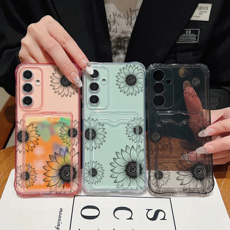 Sunflower Design Card Slot Phone Case with Enhanced Protection