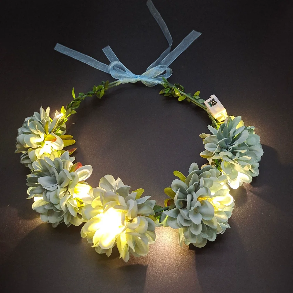 

LED Crown Headband Light Up Fairy Flower Hair Floral Headpiece Wreath Headdress for Women Girl Wedding Birthday Party Holiday