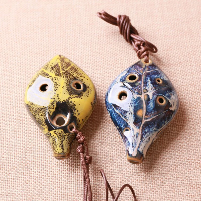 Ceramic Instrument, 6-hole Children's Mini Antique Style Porcelain Flute With Hanging Rope, Blue And White Flute