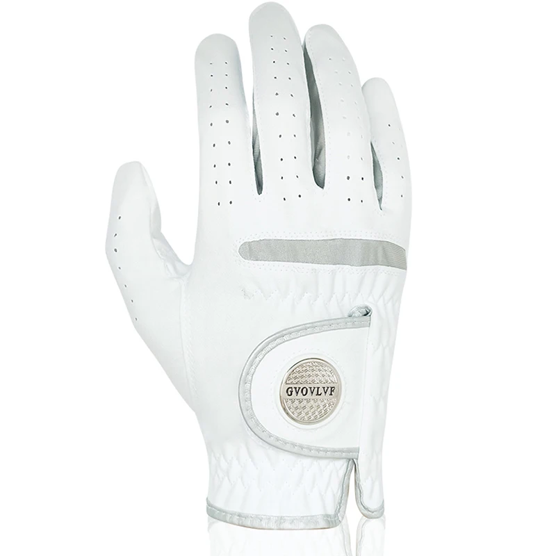 1pc Men's Golf Glove Micro Soft Fabric Breathable Golf Gloves With Magnetic Marker Replaceable White Glove 6