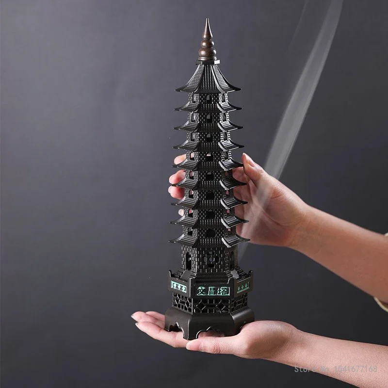 Incense Burner Zinc Alloy Nine Story Tower Fragrance Stove Home Indoor Living Room Tea Ceremony Crafts Retro Zen Decorations 1PC