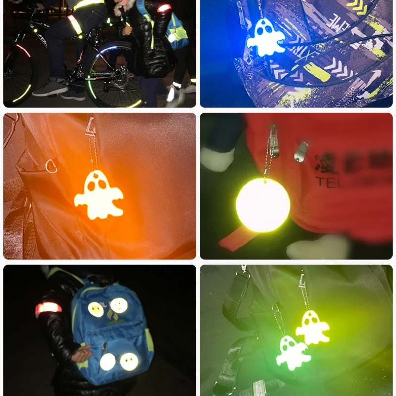 5pcs/bag Reflective Pendant for Kids Safety European Style Ghost Reflective Keychain for Children Outdoor Night Roadway Safety