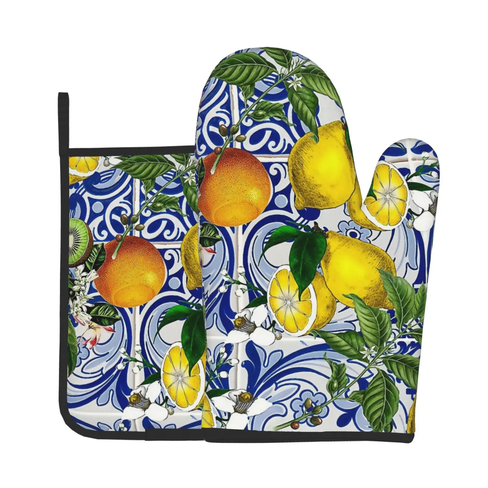Lemon Oven Mitts & Pot Holders Summer Citrus Lemons Hot Pads with Non-Slip Heat Resistant Microwave Golves for Kitchen