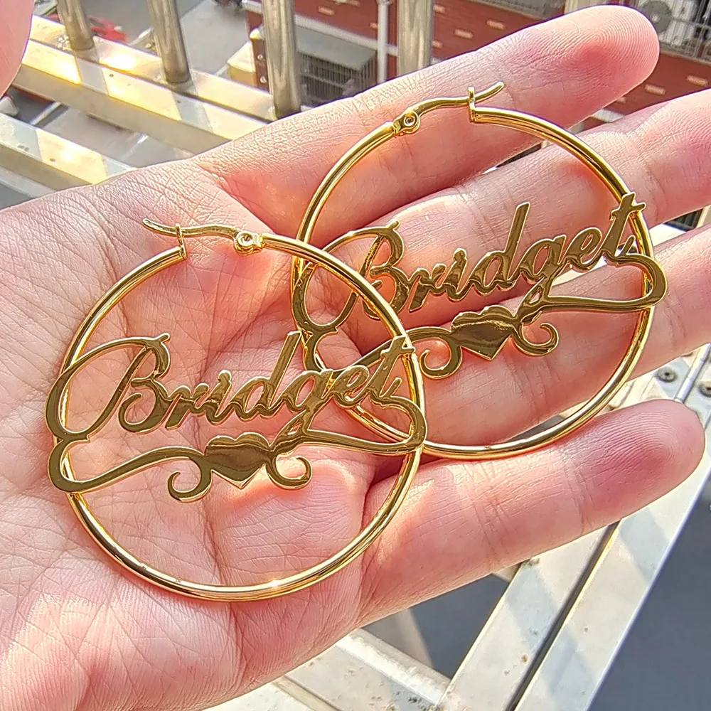 

Personalized Stainless Steel Name Hoops Earrings Custom Letters 30mm-60mm Cricle Earrings Women Nameplate Birthday Gifts Jewelry