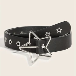 Y2K Punk Star Eyelet Black Rivet Goth Belt - PU Leather Fashion Accessory - 105CM (Star belt)