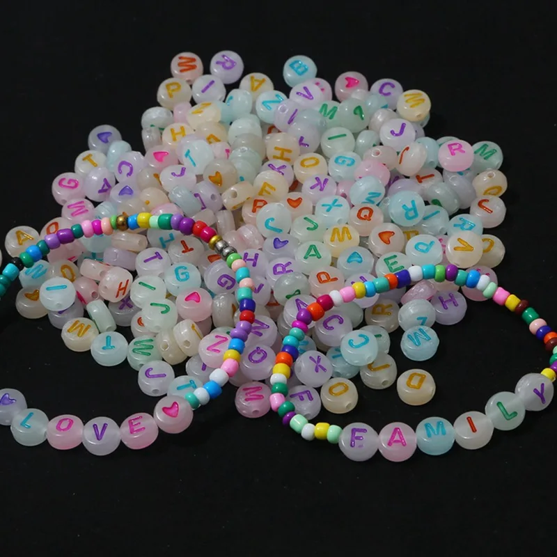 DIY Beaded Material Acrylic Stars Peach Heart Letters Luminous Flat Beads Square Beads Round Loose 100pcs