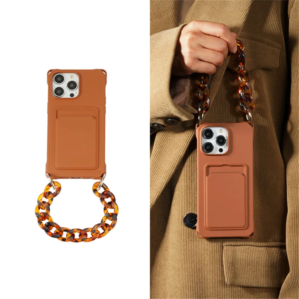 Armband Handykette Handyhülle für iPhone 14 13 12 11 Pro Max 7 8 Plus X XR XS Kartensteckplatz Taschenhalter Weiche Silikonhülle_voghion.com