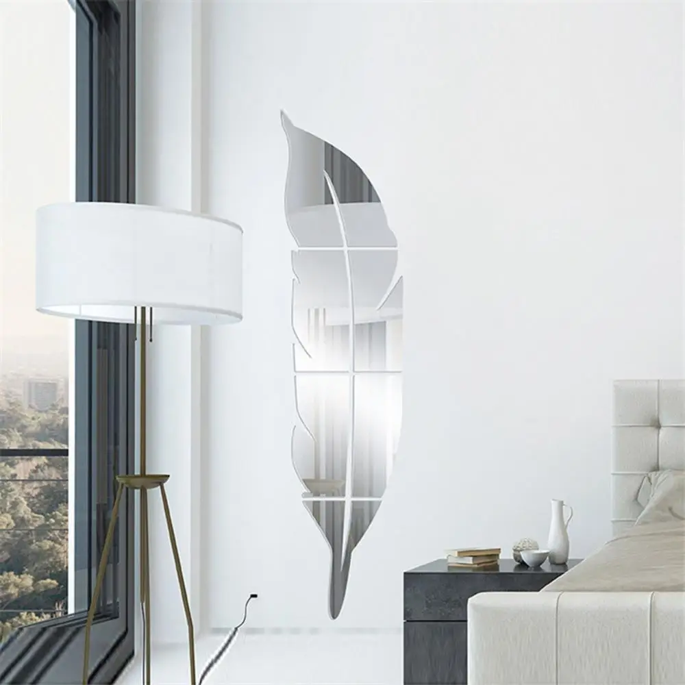 Description Picture 5 of itemDIY Wall Mirror Sticker Feather Pattern Acrylic Mirror Effect Decoration Wall Sticker Home Decor Mirror Mural 72*15cm