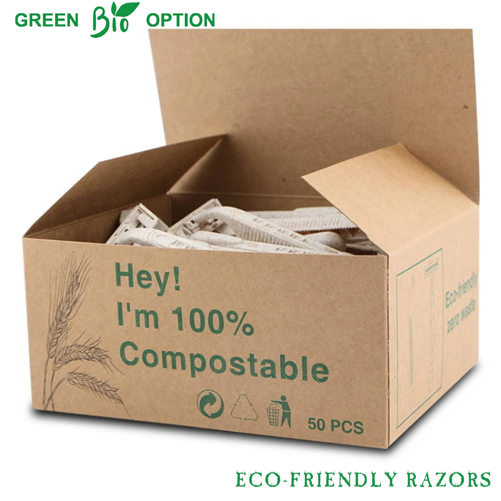 Eco-Friendly Disposable Razors with Biodegradable Wheat Straw Handle and Stainless Steel Blades