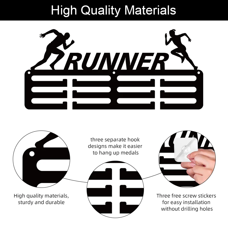Running Medal Hanger Display for Wall Home Badge Race Marathon Running Medalist Black 11.4x5.1 Inch 1PC