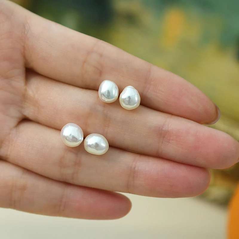 ASHIQI Genuine 925 Sterling Silver Natural Baroque Freshwater Pearl Stud Earrings Ear Clip for Women