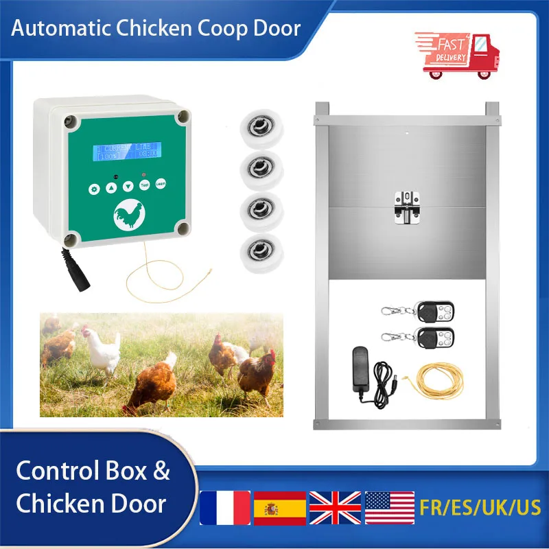 

Automatic Chicken Coop Door Control Box Set with Timer and Light Sensor for Farm Open and Close, Poultry Duck Opener