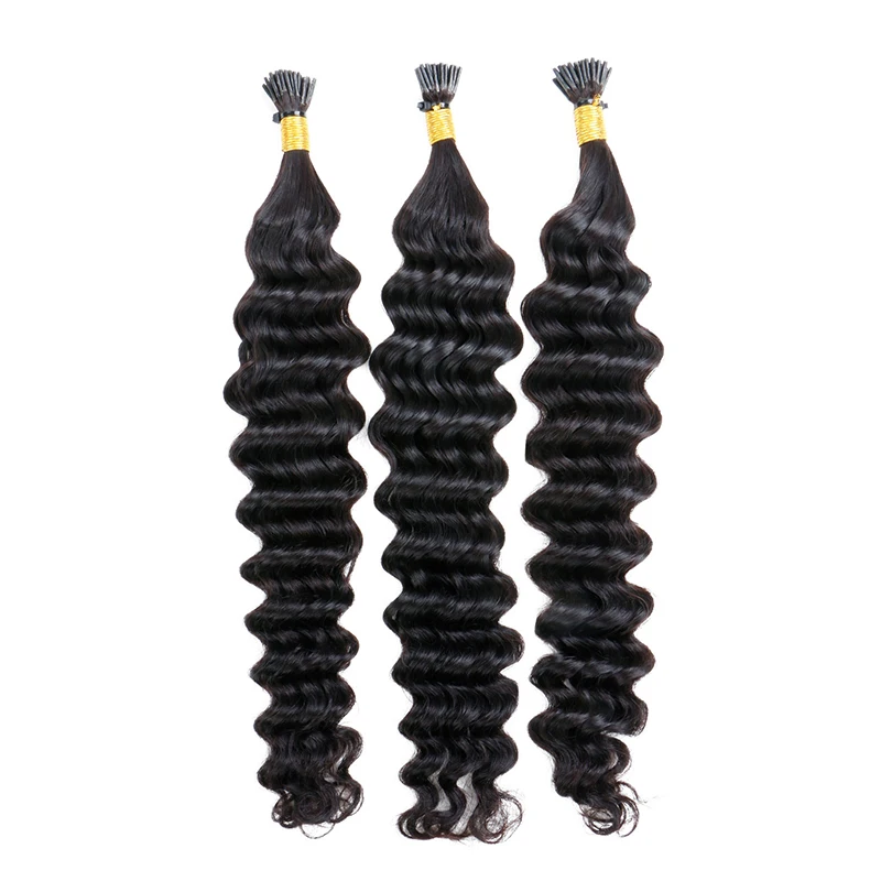 Deep Curly Fusion Human Hair Extensions 12-26inch Brazilian Remy Body Wave Pre Bonded Keratin Nail I Tip Hair For Black Women